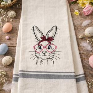 Easter Bunny with Bow & Glasses Kitchen Towel